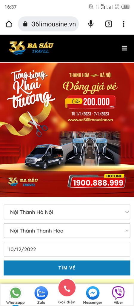 huong dan dat ve xe limousine ha noi thanh hoa tren mobile dien thoai 1